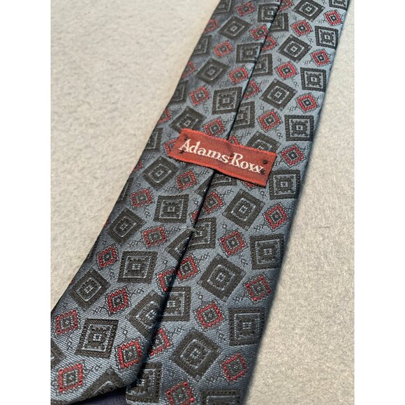 Adams Row Polyester Blend Mens Tie Gray Red Geometric Pattern Made in USA - Picture 3 of 5